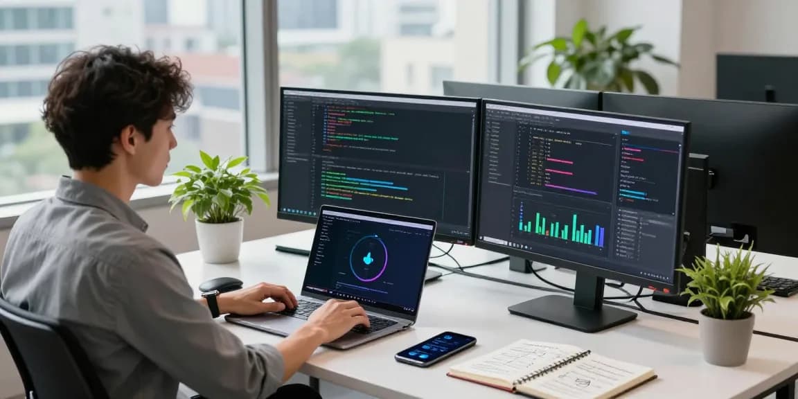 快连 provides fast and secure global connections in a modern tech office.