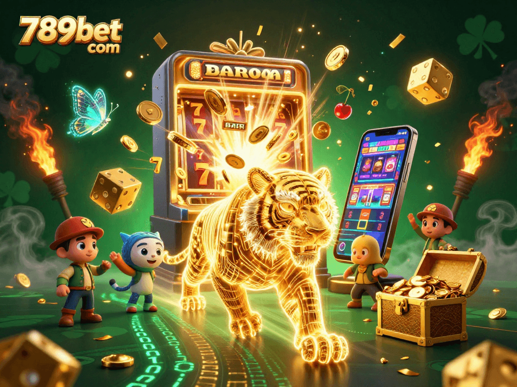 Experience exciting wins at 789bet com with a vibrant casino scene featuring a golden tiger and more.