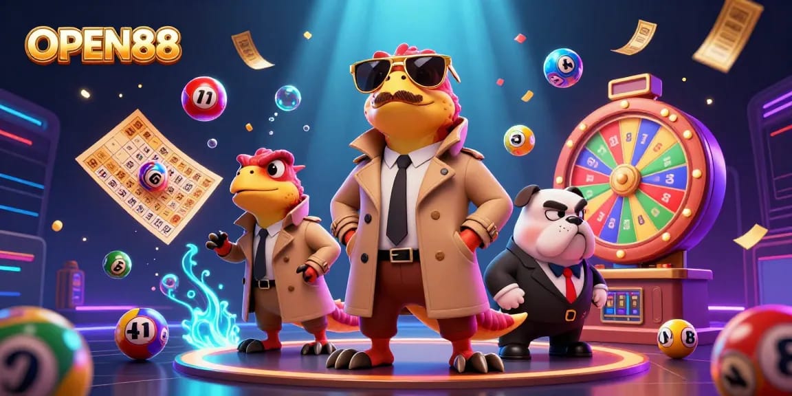 Engage with OPEN88's thrilling casino experience featuring colorful game elements and fun characters.