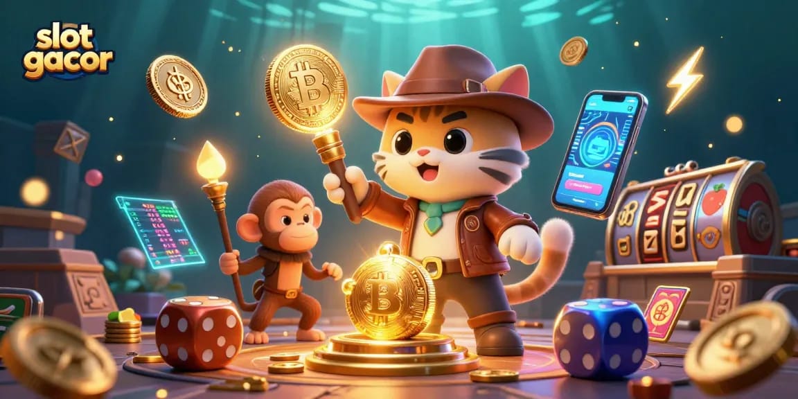 Engage with slot gacor through this dynamic 3D depiction showcasing exciting gaming elements and characters.