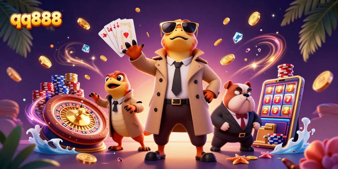 Three cunning raptors as a tall figure aiming for the VIP section of a casino in the qq888 scene.