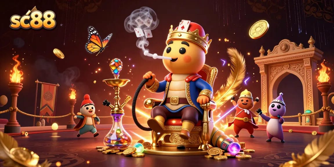 Engage in thrilling poker with sc88 in this vibrant 3D casino illustration.