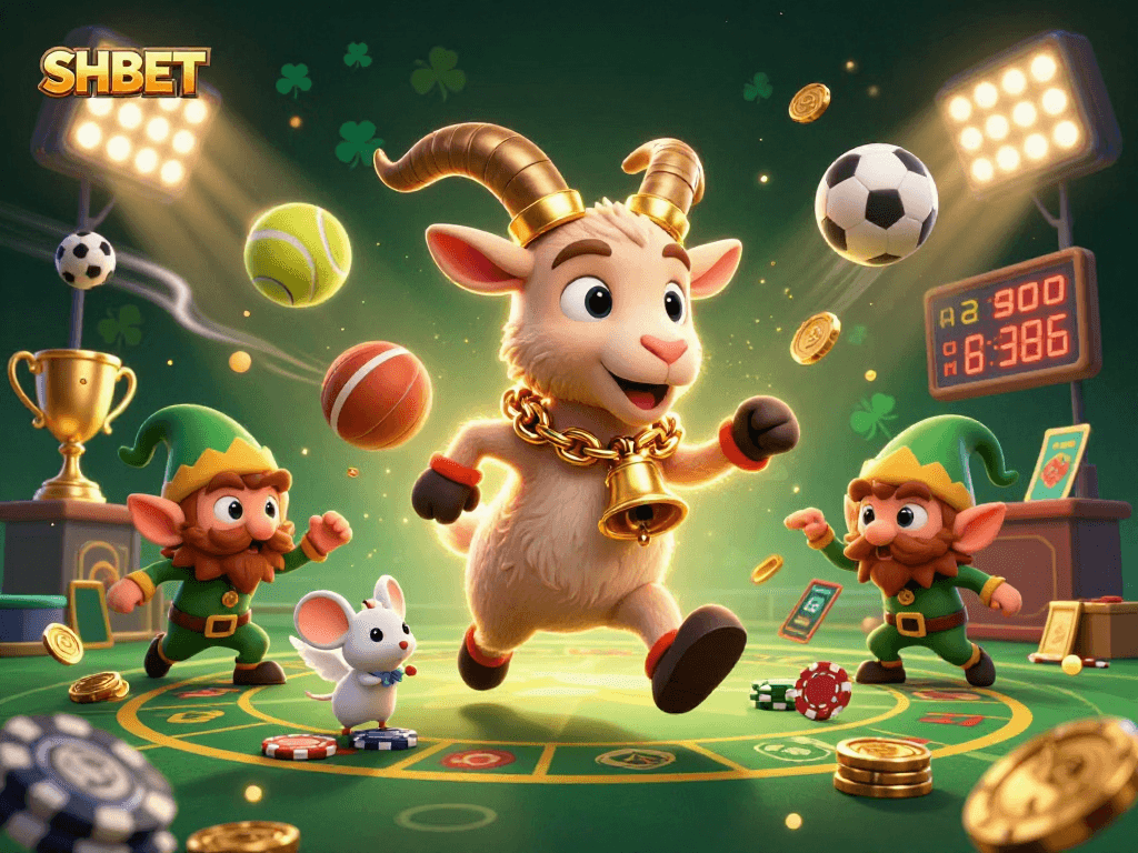 Engage with SHBET's vibrant casino experience featuring festive characters in a dynamic gaming environment.
