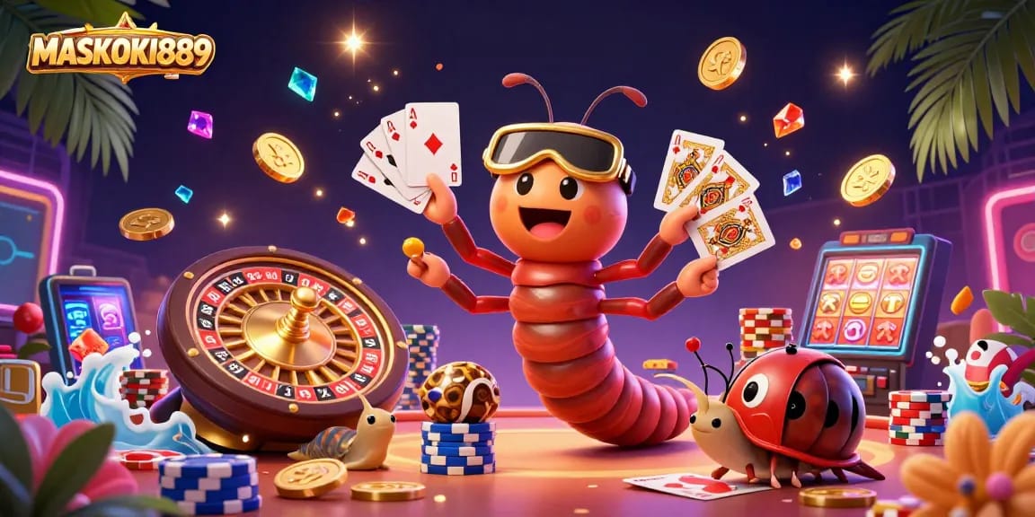 Experience winning thrills at MASKOKI889 with vibrant casino characters and dynamic game elements.