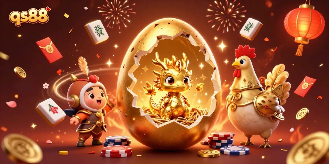 Experience the excitement at qs88 with a magical scene featuring a golden dragon and poker chips.