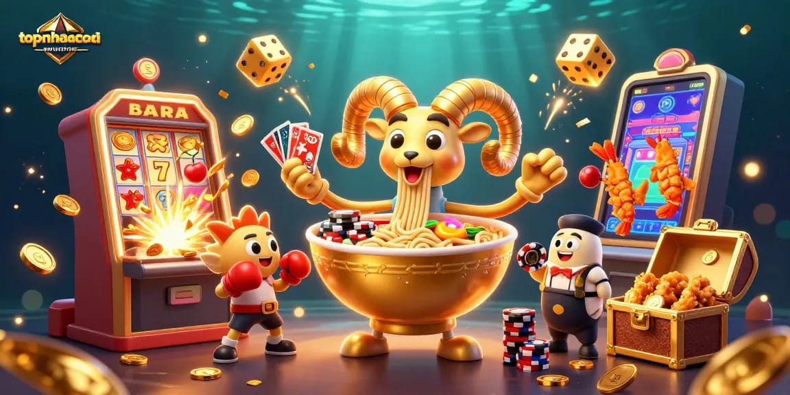 topnhacaiuytin reveals vibrant 3D scene with animated casino characters and a jackpot explosion