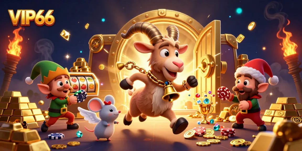 Engage with the VIP66 holiday-horror casino featuring a playful Krampus and festive elements.