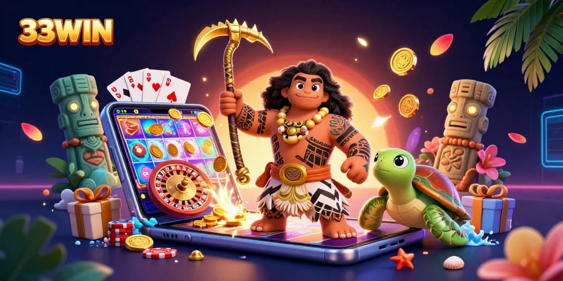 33WIN promotes an exciting online gaming experience with vibrant characters and dynamic game elements.