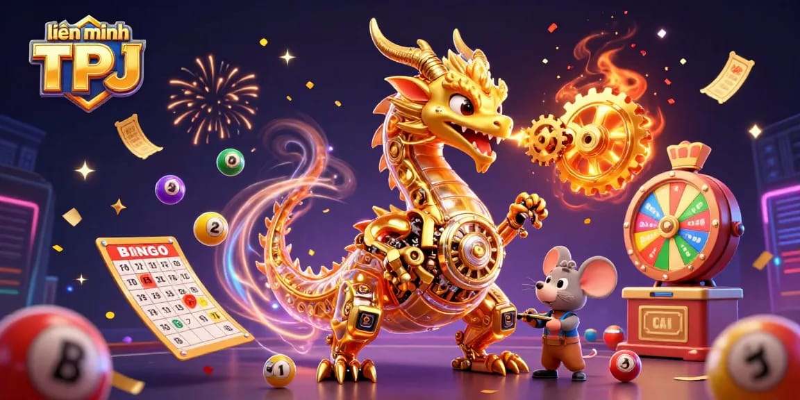 Experience the excitement of liên minh TPJ with a vibrant 3D dragon and dynamic lottery elements.