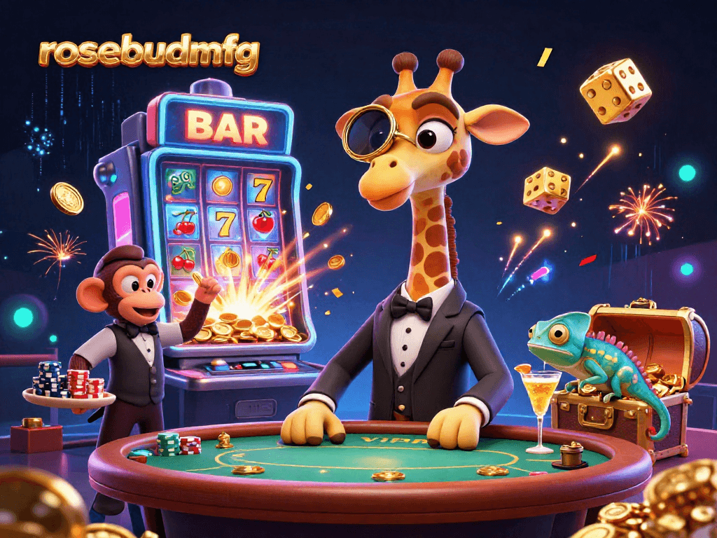 Experience high-stakes gaming with rosebudmfg's dynamic casino scene featuring a giraffe at poker.