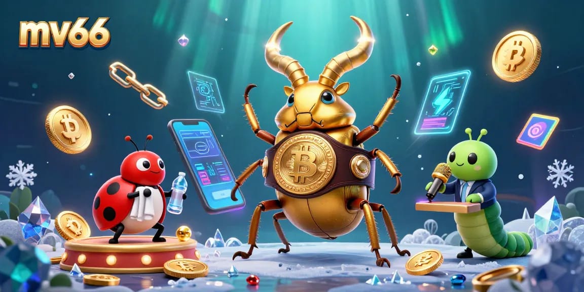 Experience mv66’s thrilling world as a golden stag beetle challenges in a vibrant casino scene.