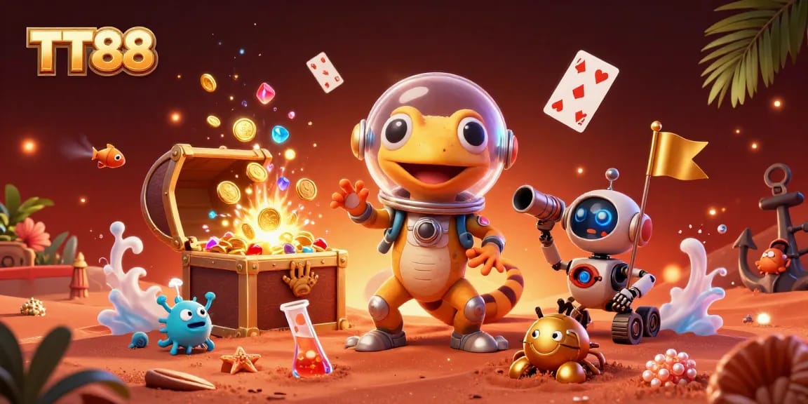 TT88 visualizes a thrilling Martian casino adventure with vibrant 3D characters and game elements.