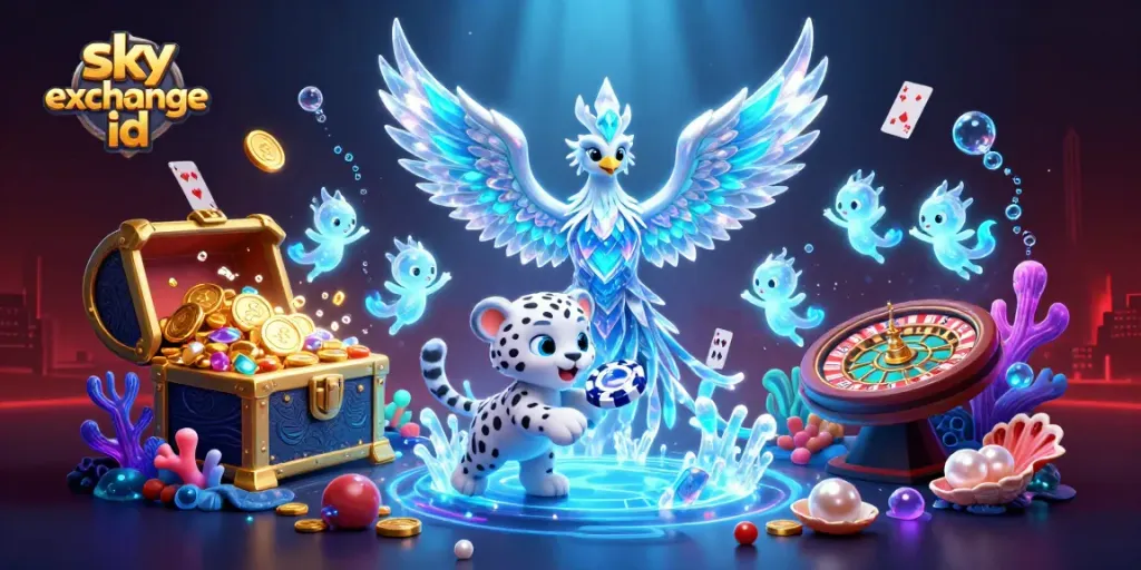 Experience the thrill of betting with sky exchange id in this dynamic casino-themed illustration.