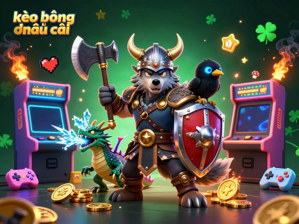 Experience thrilling sports betting with kèo bóng đá nhà cái in an engaging, colorful 3D illustration of a Viking wolf warrior.