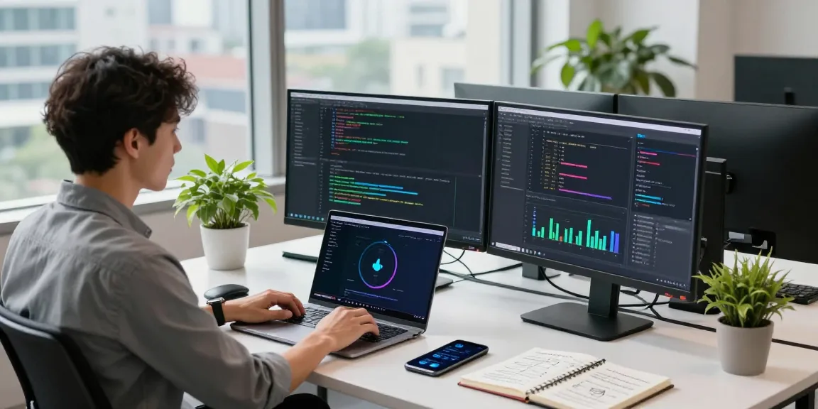 快连 provides fast and secure global connections in a modern tech office.