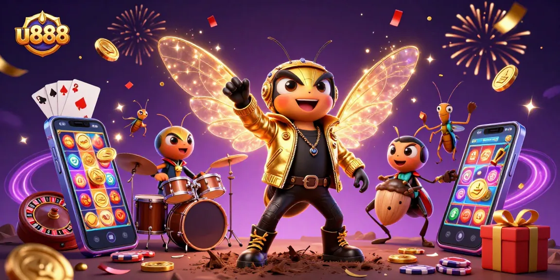 Win big with u888: vibrant casino scene featuring exciting games and characters.