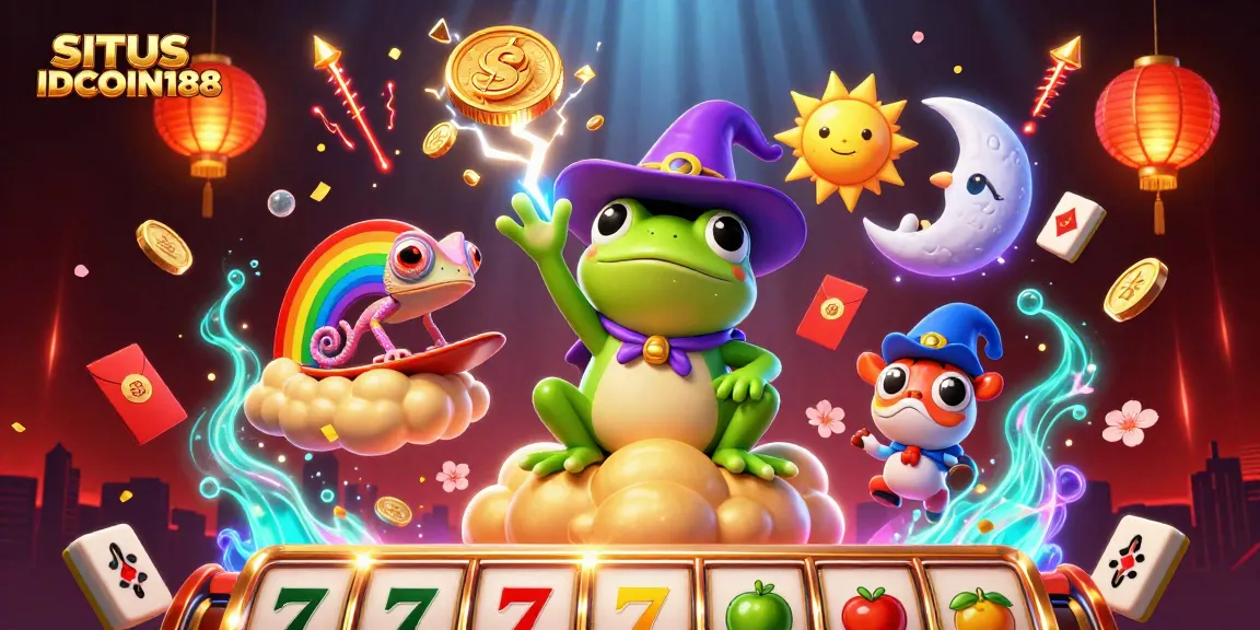Experience the excitement of SITUS IDCOIN188 with golden coins and joyful casino elements in a vibrant 3D scene.
