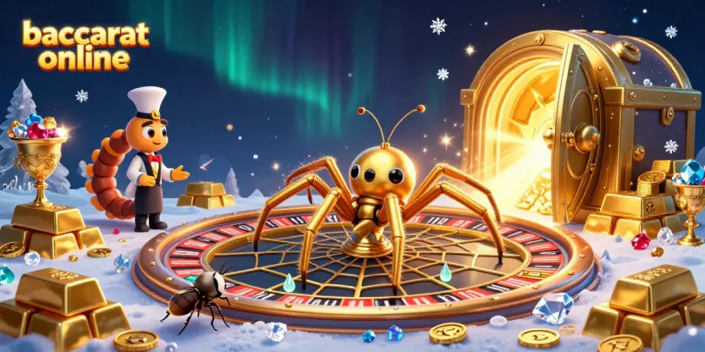Experience the thrills of baccarat online with a vibrant casino scene including unique characters.