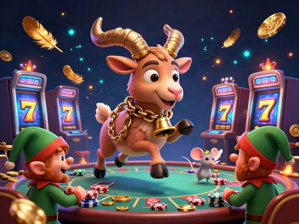 Engage with GO88 and win big while the Krampus goat manages a bustling holiday casino.