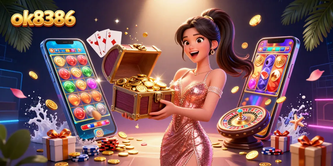 Spin the reels with ok8386 in this vibrant casino scene filled with riches and excitement.