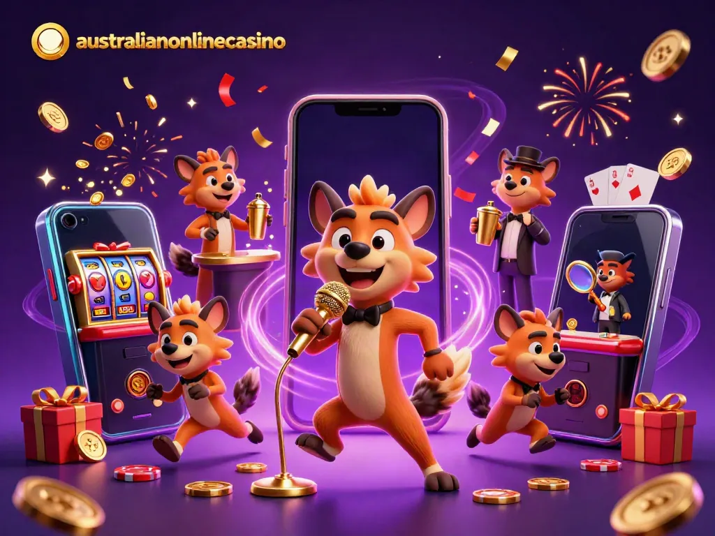 Experience excitement at australianonlinecasino with hyenas in a vibrant comedy casino scene.