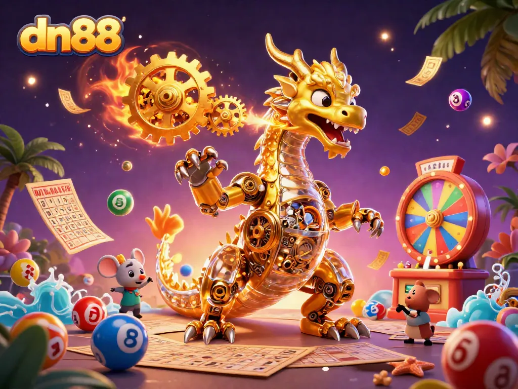 Experience the thrill of dn88 with an energetic scene featuring a golden dragon and vibrant game elements.