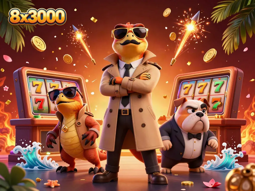 Experience the thrilling atmosphere of 8x3000 and slots with cartoon raptors in a casino.