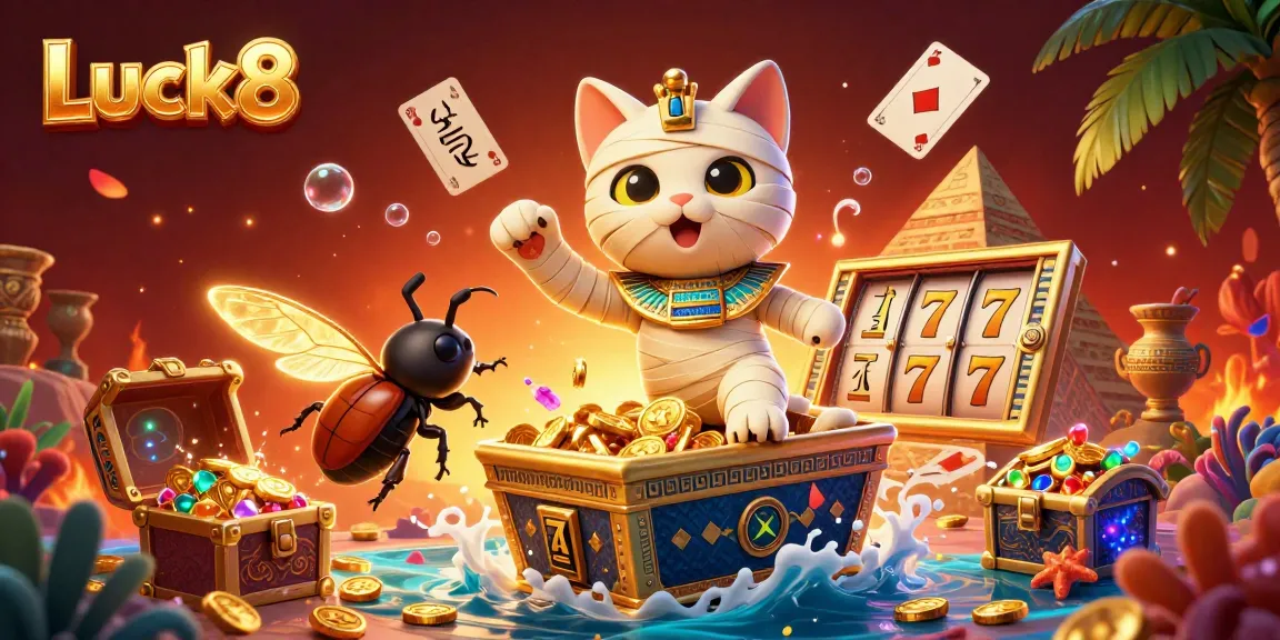 Experience thrilling gameplay with Luck8, featuring a vibrant casino scene with dynamic slot elements.