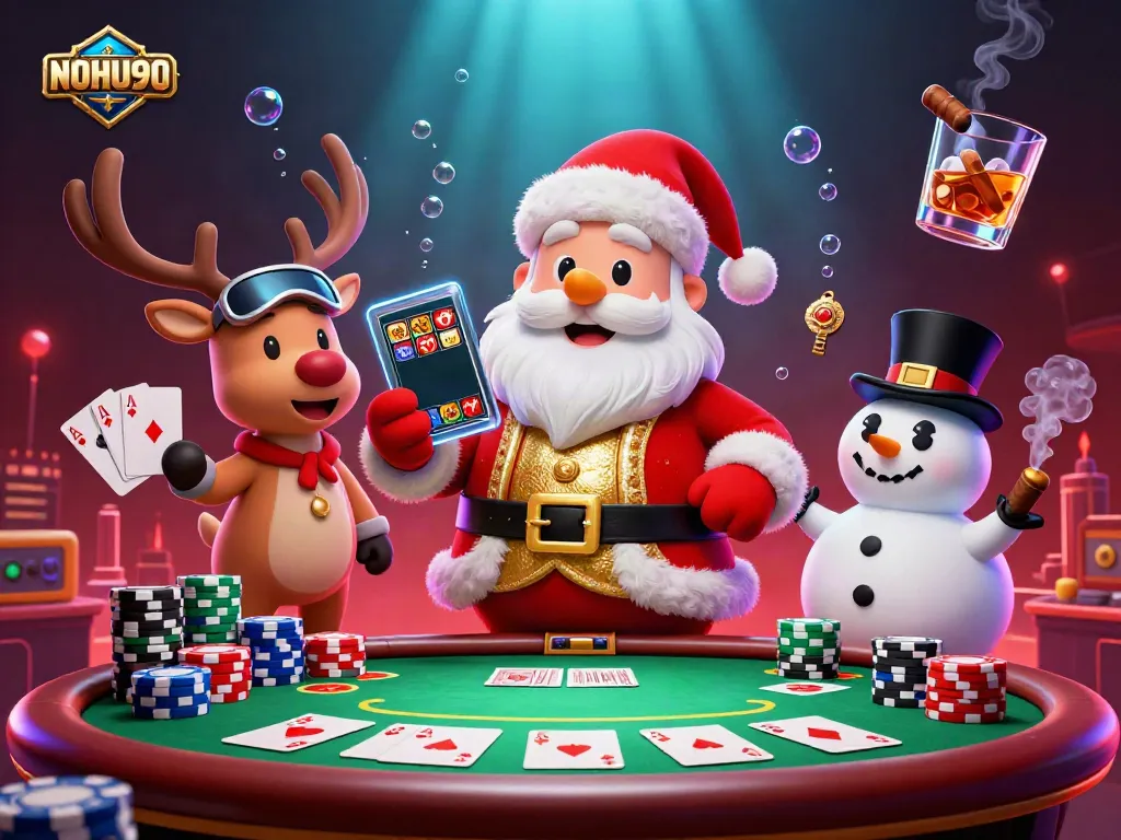 Celebrate winnings at NOHU90 with Santa and friends in a festive casino scene!