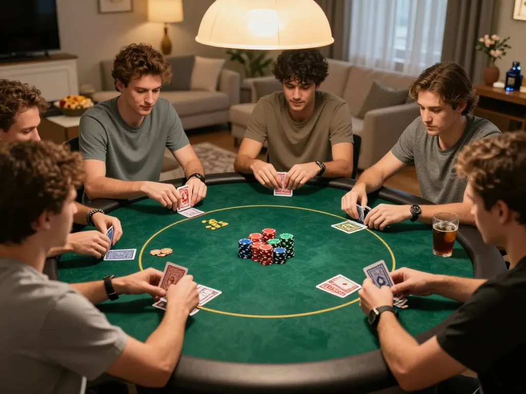 Players engaging in a thrilling poker game at home while enjoying a friendly competition at uu88.