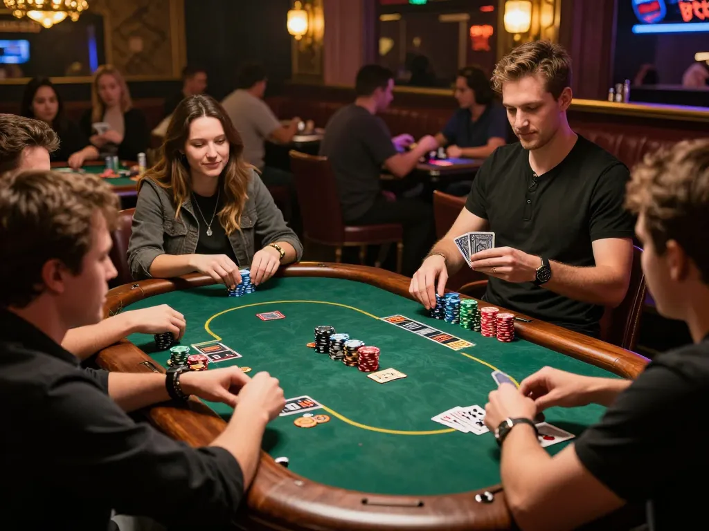 B52club scene showcasing players engaging in a lively card game, excitement visible.