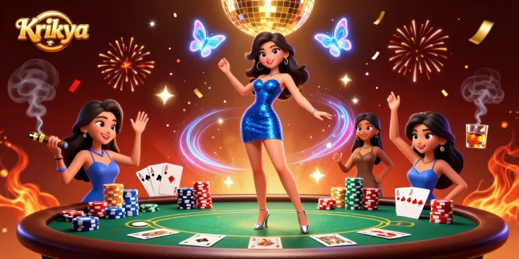 Krikya captivates players with vibrant casino action featuring glamorous dancers and dynamic poker elements.