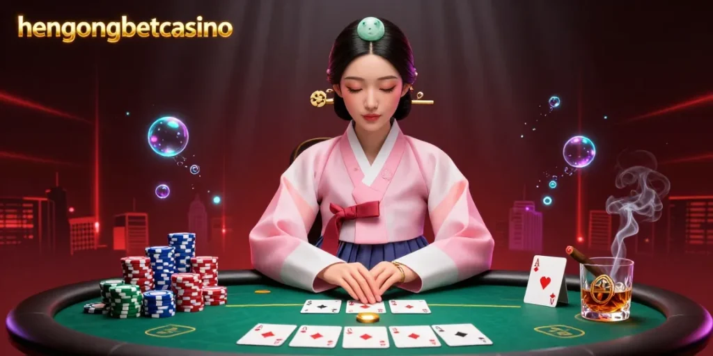 Engage in thrilling card games at hengongbetcasino with an elegant poker scene and festive atmosphere.