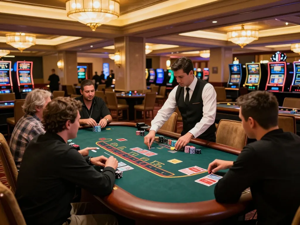 Engaging gameplay at go88vv blackjack table in an upscale casino atmosphere with players immersed.