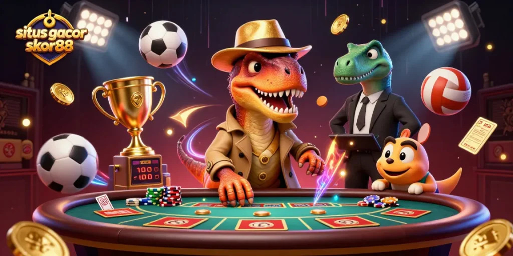 Situs gacor skor88 offers thrilling live score betting action with cartoon dinosaurs at the casino.