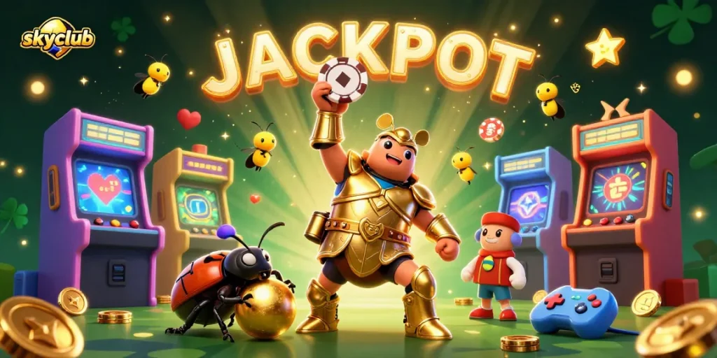 Experience jackpot excitement with skyclub in this vibrant 3D casino illustration.