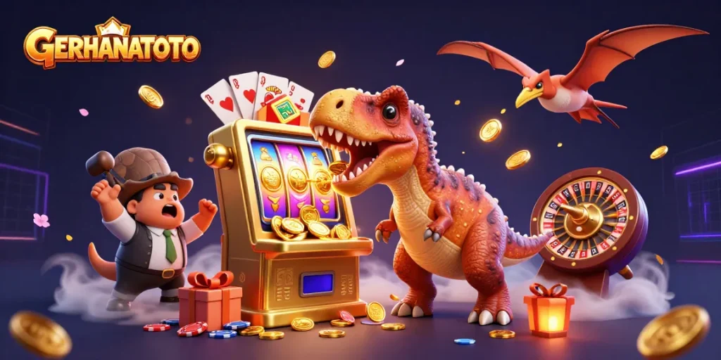 GERHANATOTO memperlihatkan jackpot emas di mesin slot yang dihempaskan kepala pachycephalosaurus.