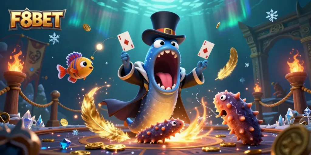 Win big with F8BET in an enchanting underwater casino scene filled with magic and excitement.