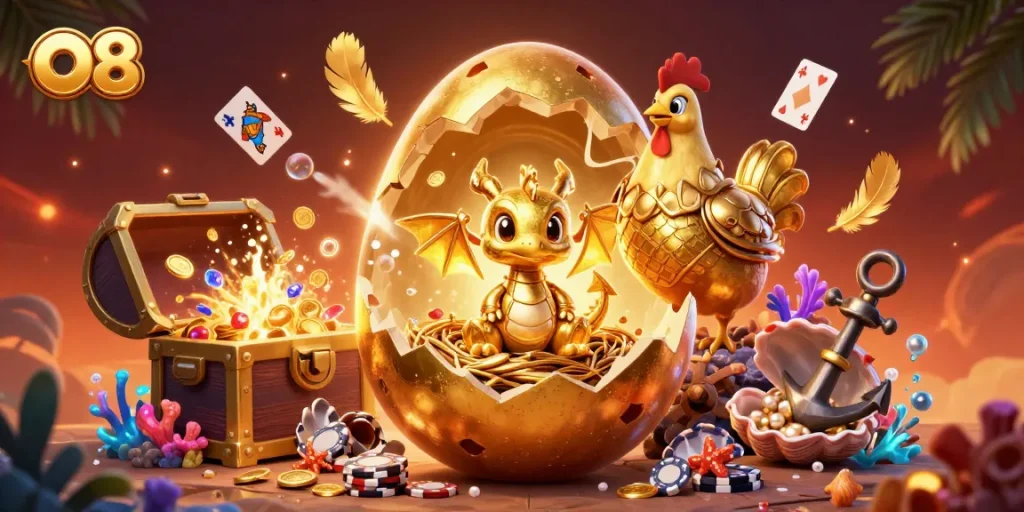 Experience the thrill at O8 as the golden dragon emerges from a jackpot nest.