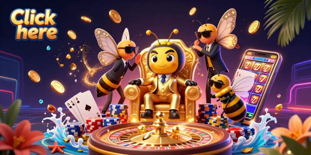 Click here to join the buzzing casino experience with a bumblebee mob boss amidst dazzling gems and gold.