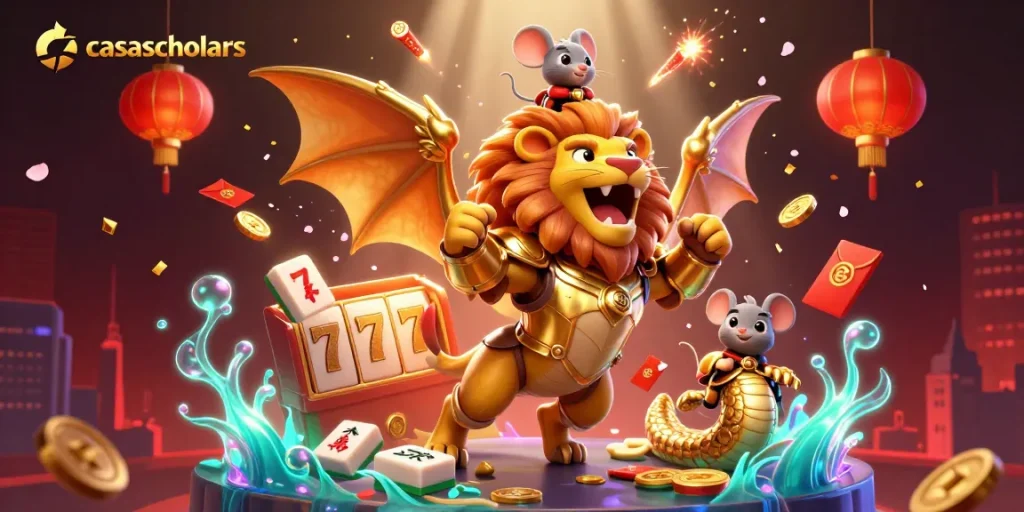 Experience thrilling gameplay at casascholars with a majestic chimera and engaging slot elements.
