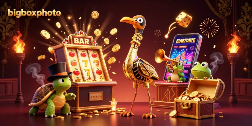 Experience bigboxphoto's thrilling casino magic with vibrant characters in a lively gaming environment.