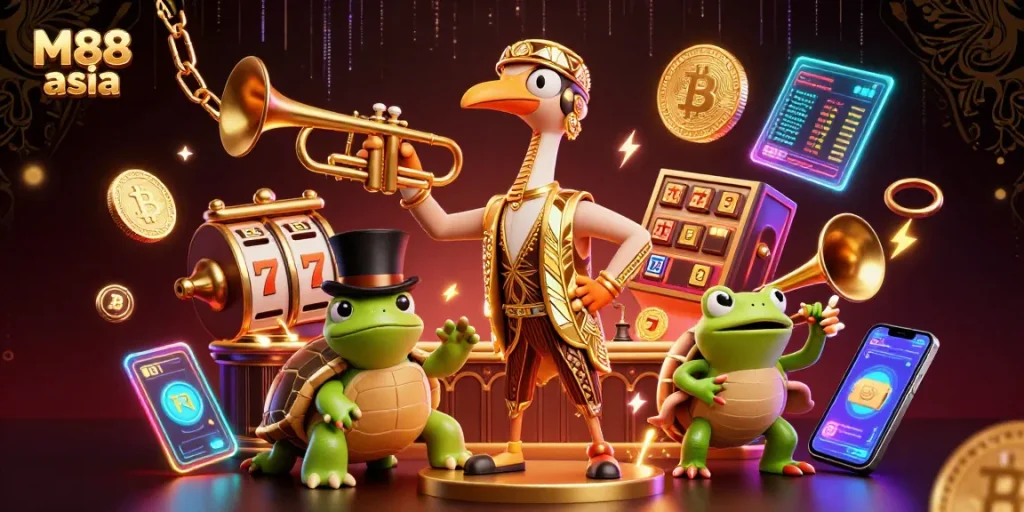 Engage in thrilling gameplay with M88 asia in a vibrant 3D casino scene.