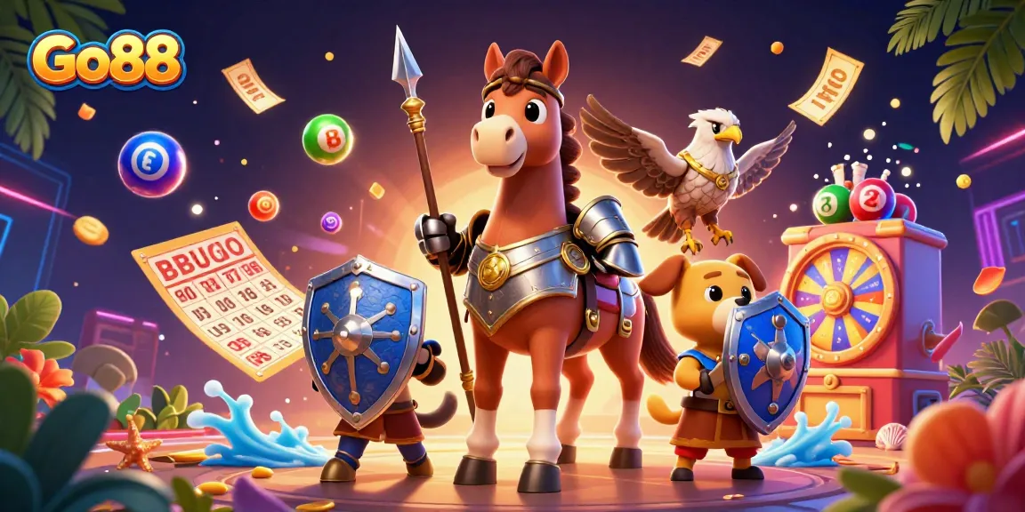 Experience exciting gaming moments with Go88 as colorful lottery elements surround dynamic characters.