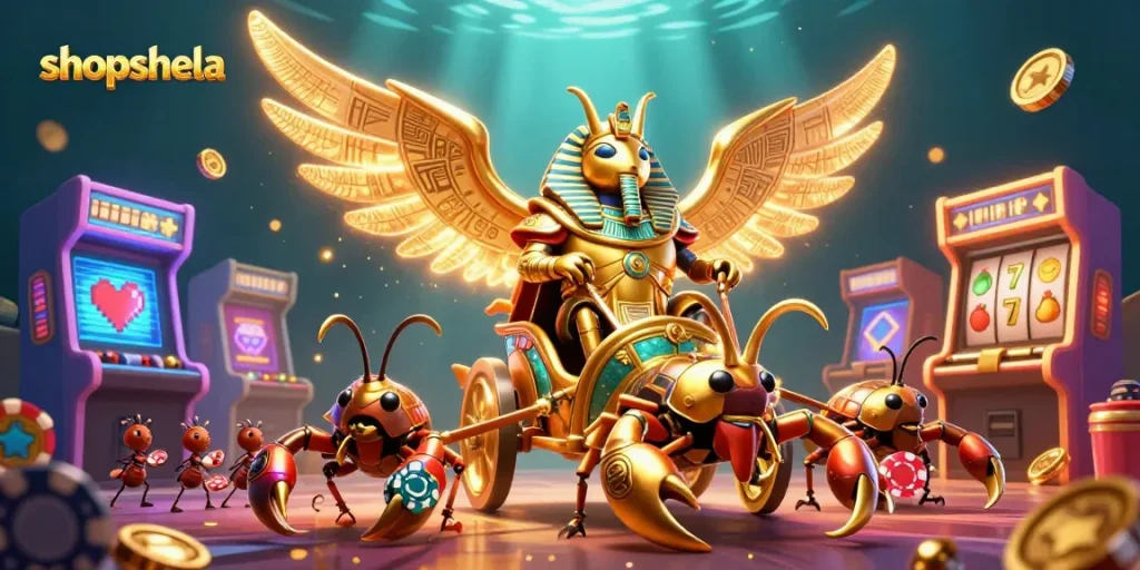 Experience the excitement of shopshela with vibrant slot games and a stunning chariot scene!