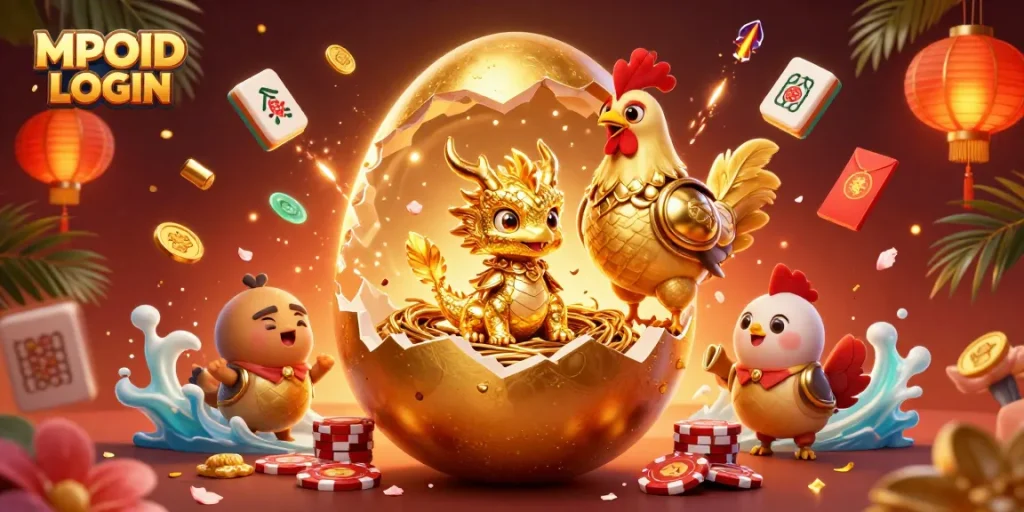 Engage with MPOID LOGIN for an exciting online casino experience featuring a golden dragon and poker chips.