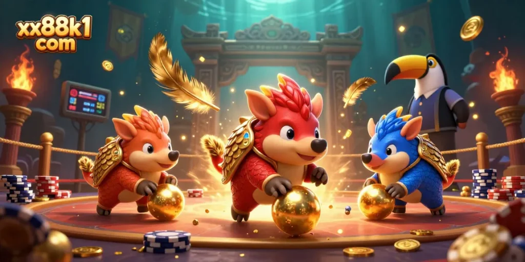 Engage in thrilling bets at xx88k1 com, where rival pangolins compete in a dynamic casino arena.